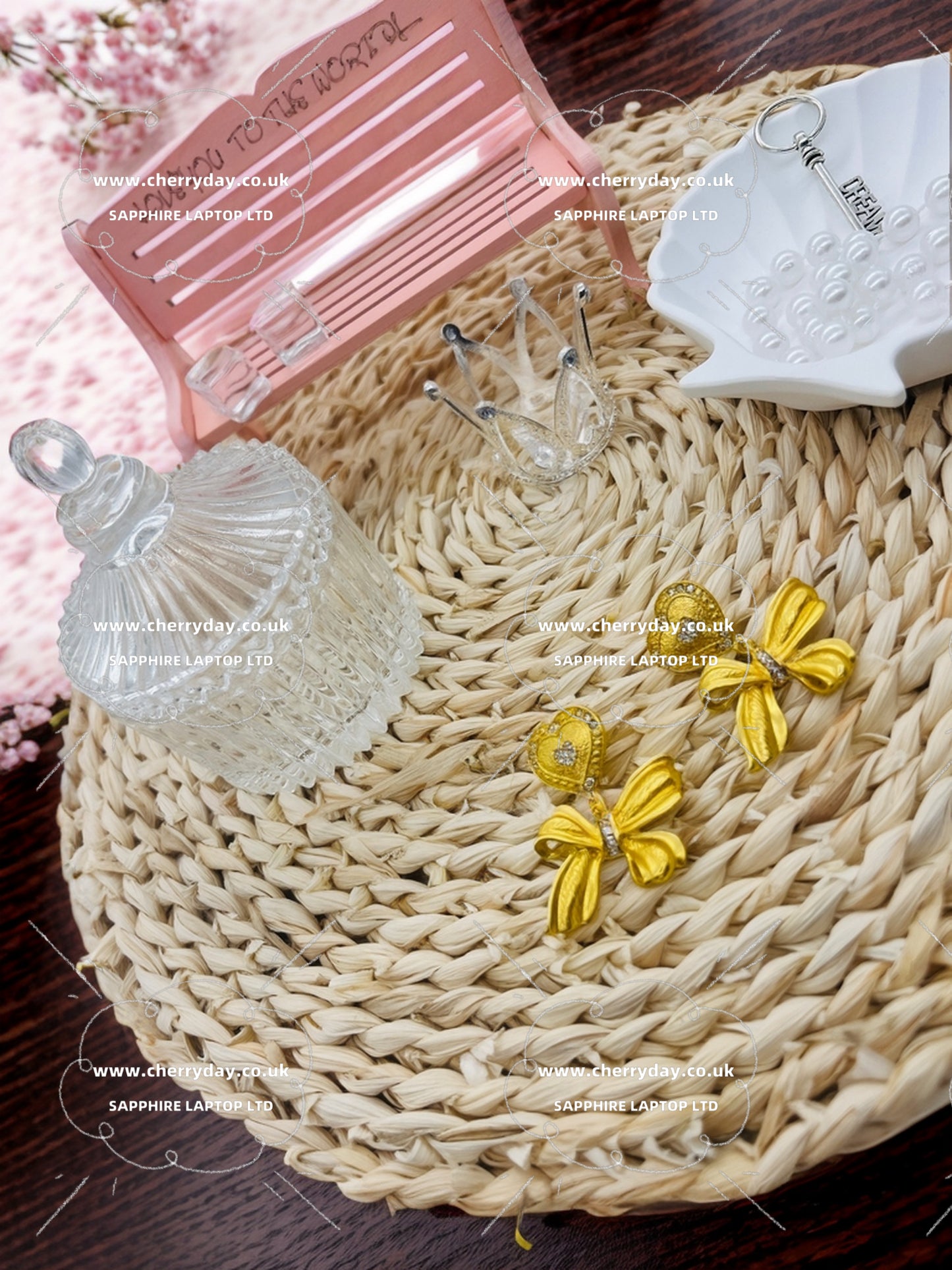 Gold heart bow earrings