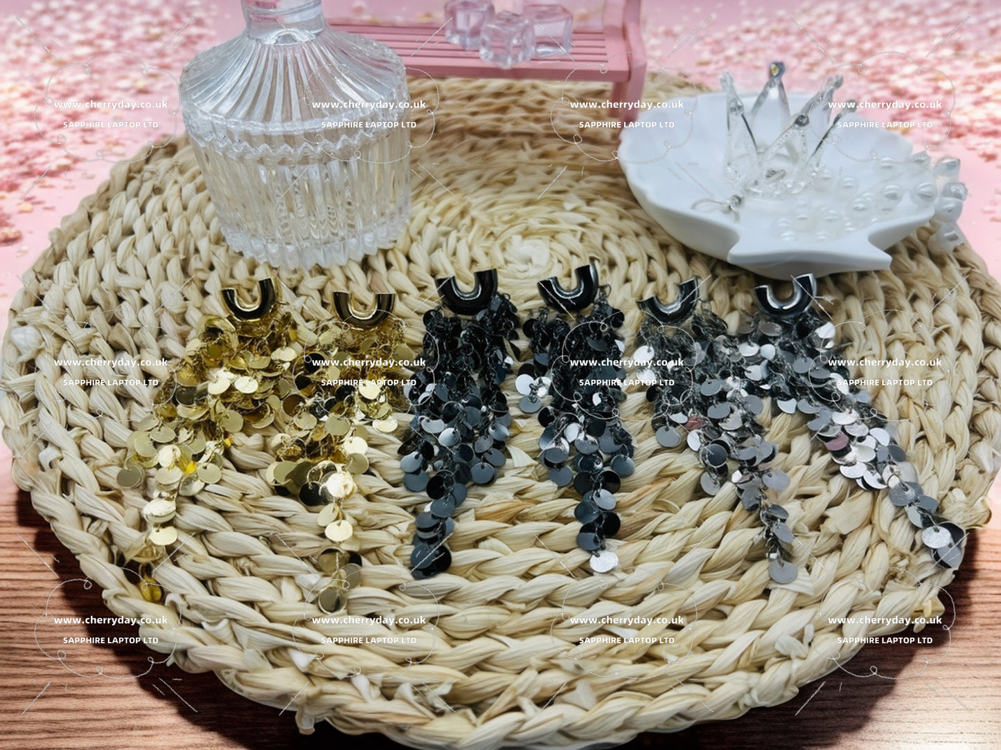 Silver and gold sequin tassel earrings