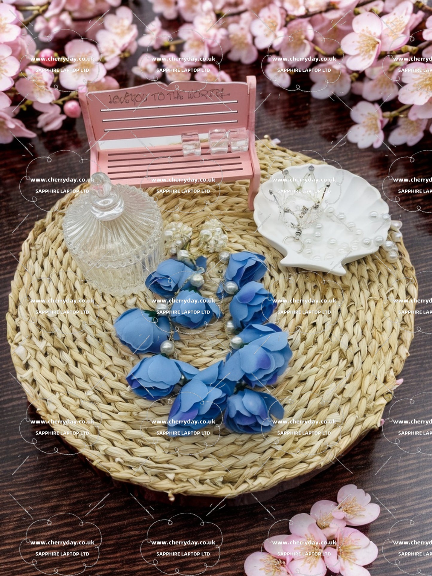 Iced blue roses tassel earrings