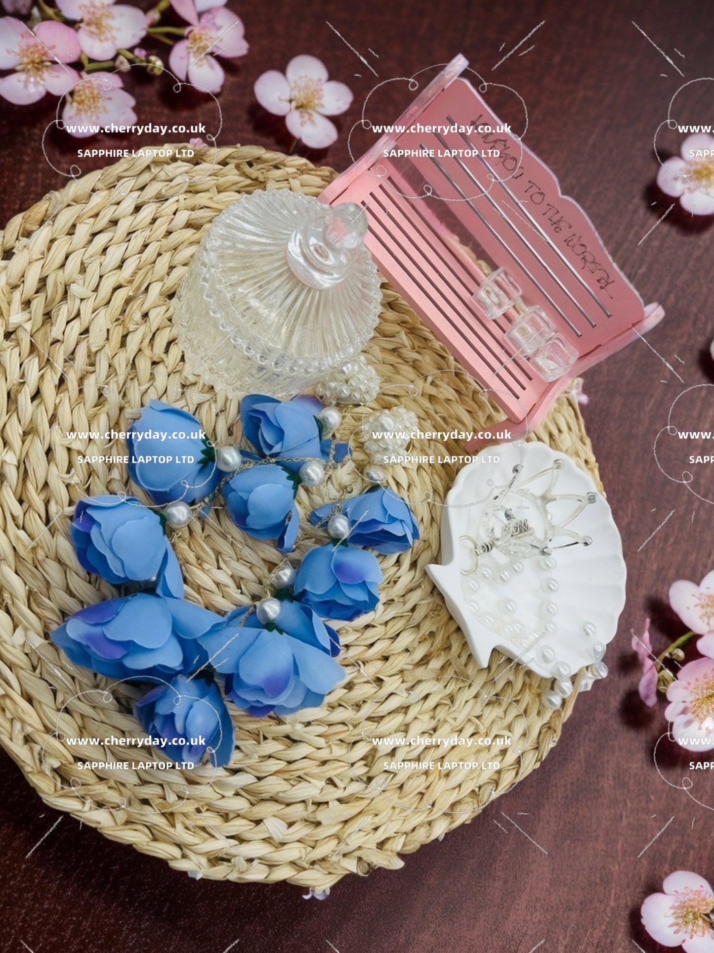 Iced blue roses tassel earrings
