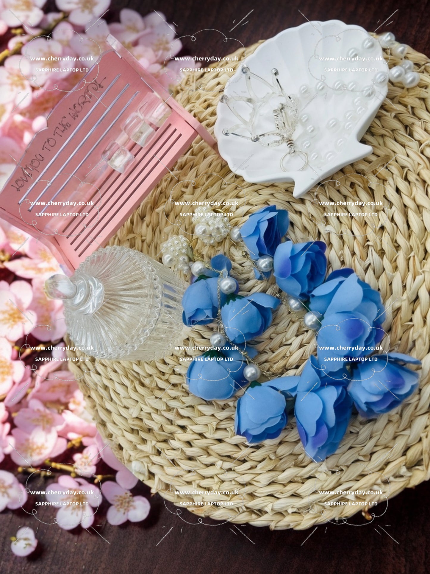 Iced blue roses tassel earrings