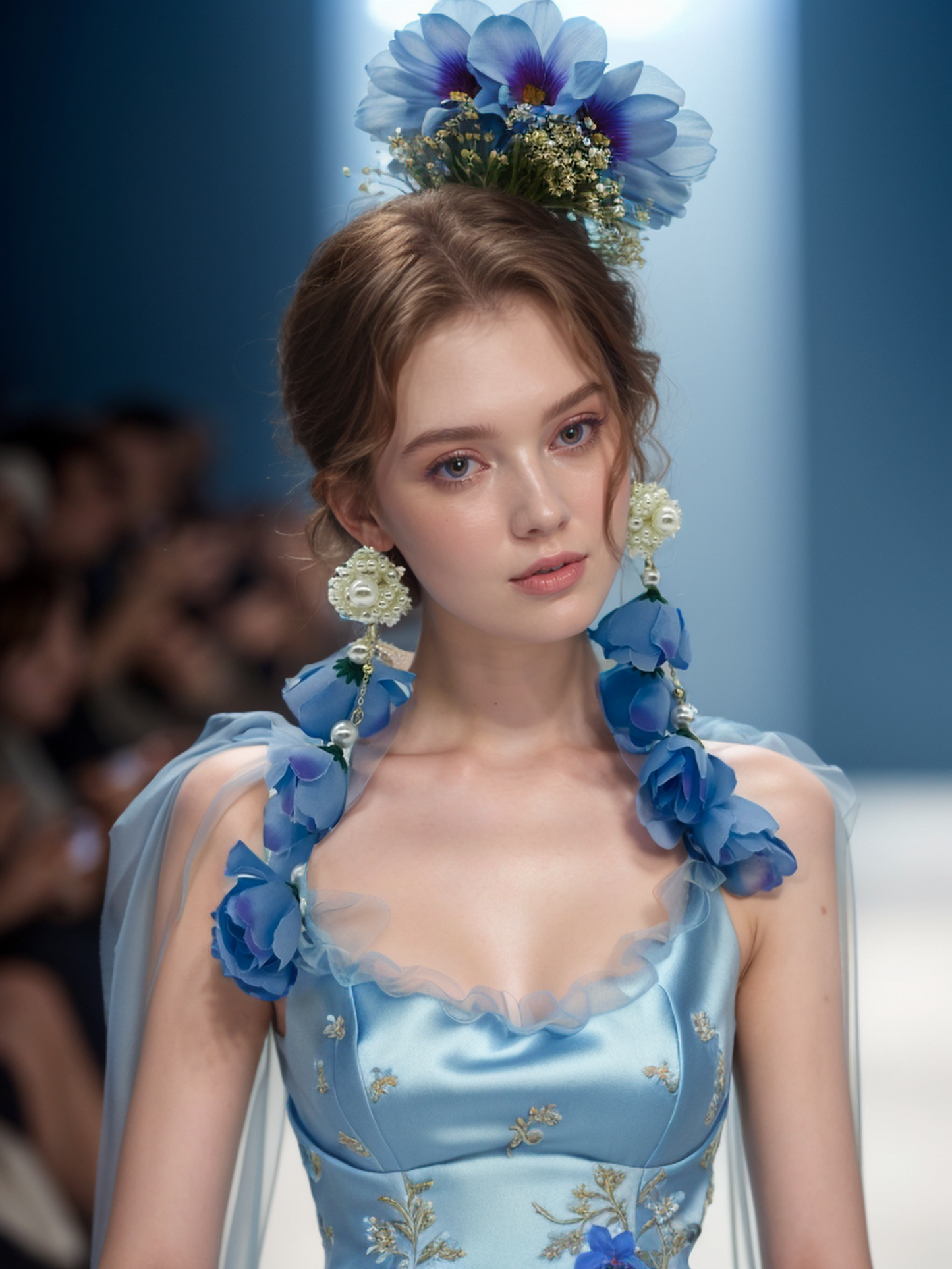Iced blue roses tassel earrings