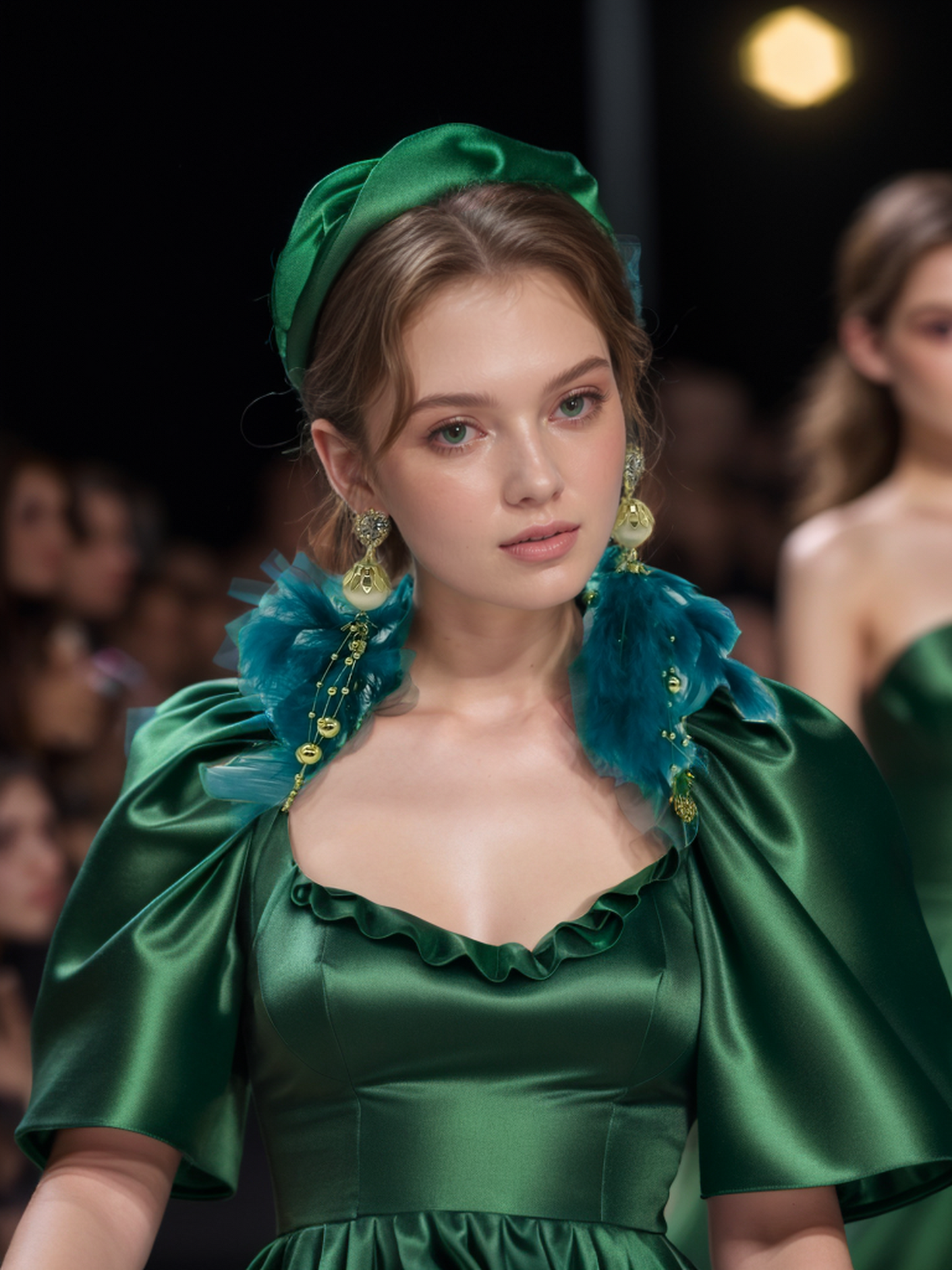 Dark green feathered earrings