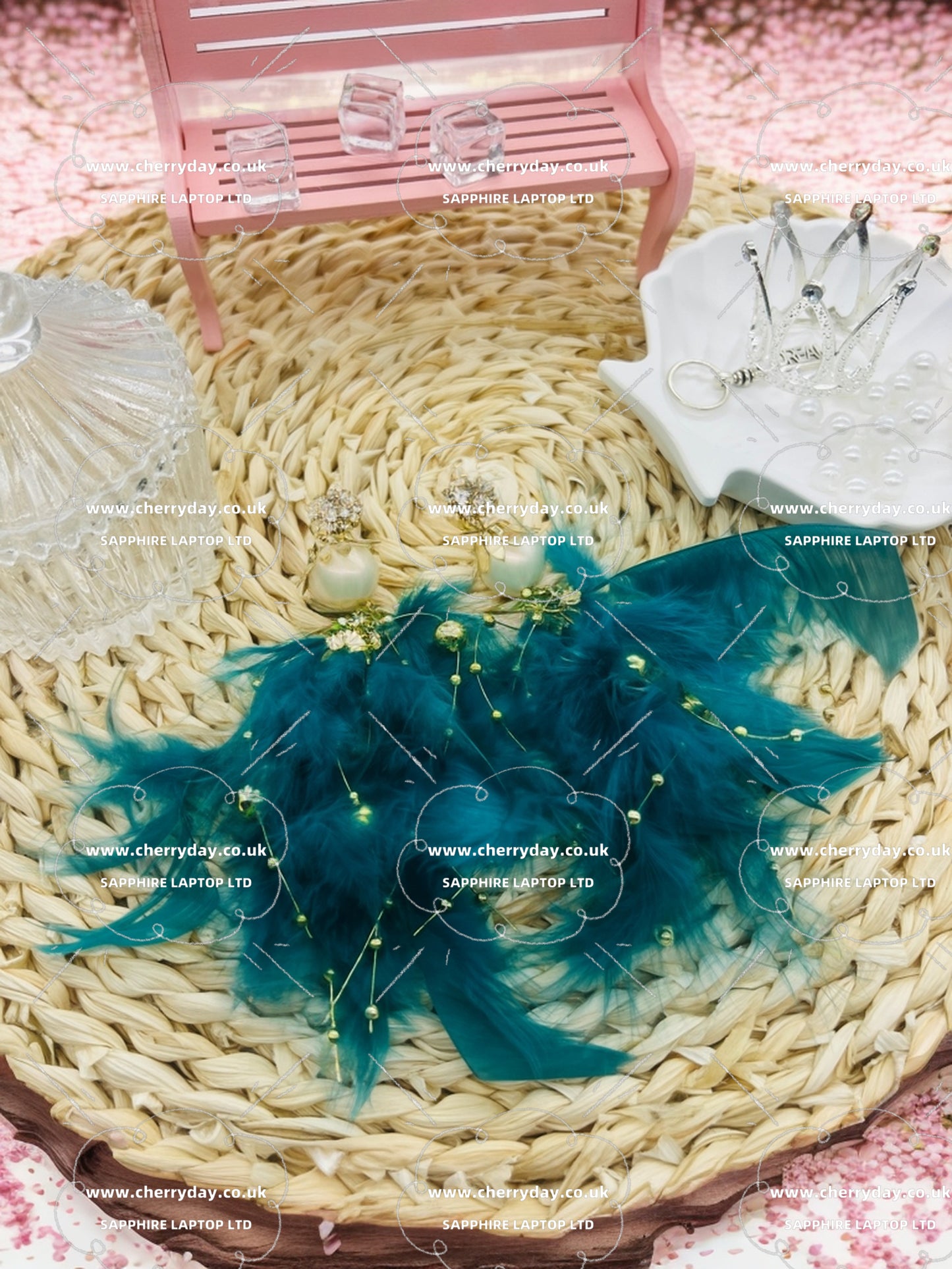 Dark green feathered earrings