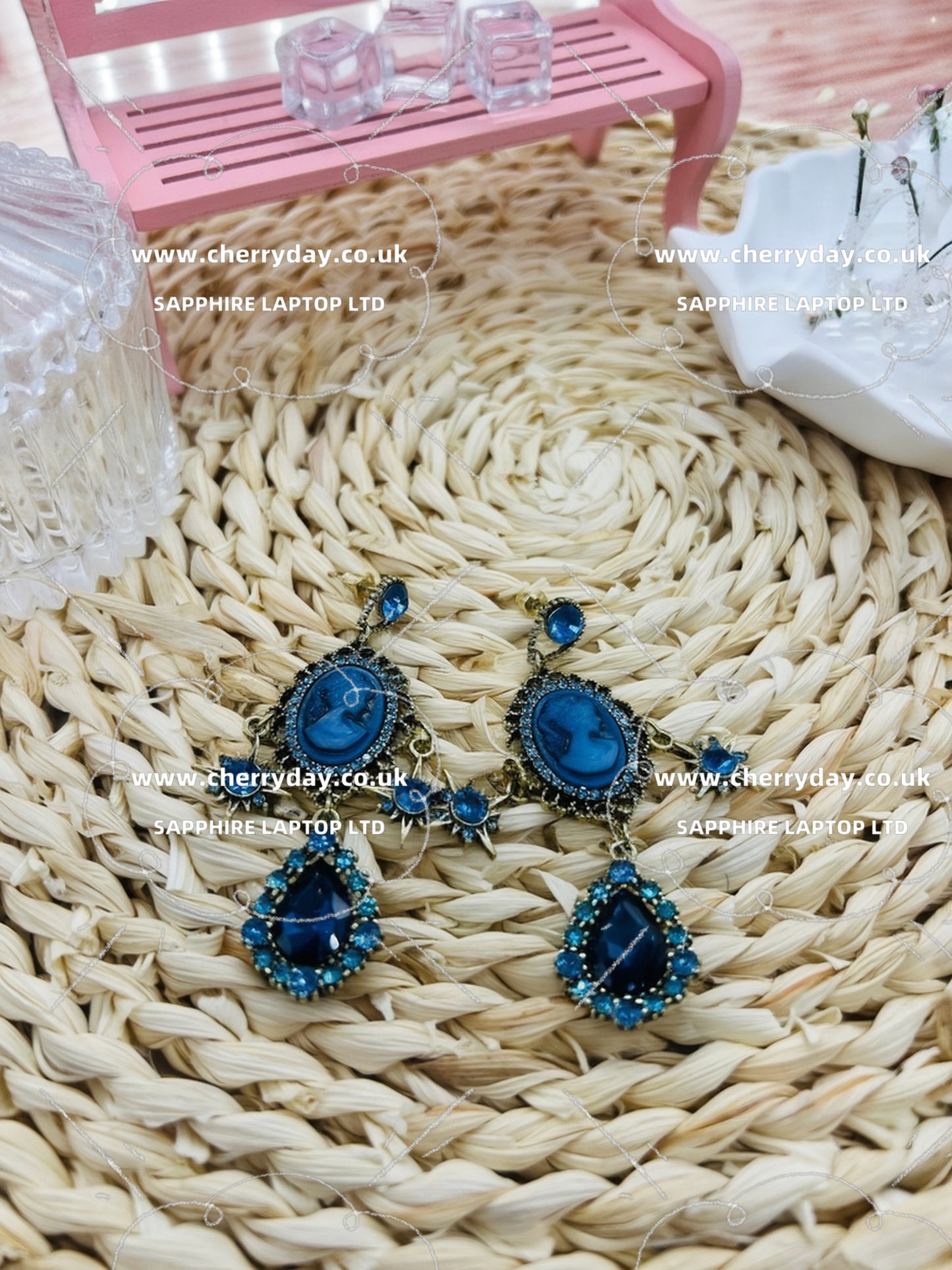 Ancient mythological navy blue earrings