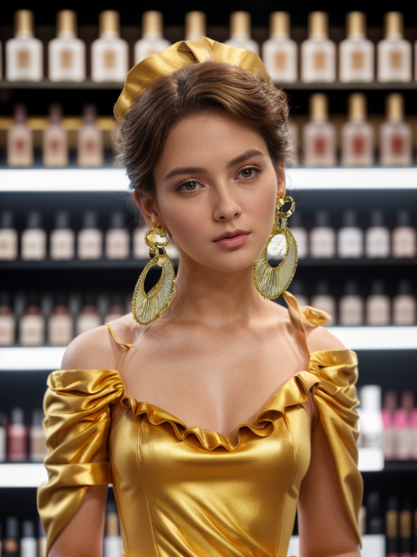 Gold metal sheet reel earrings