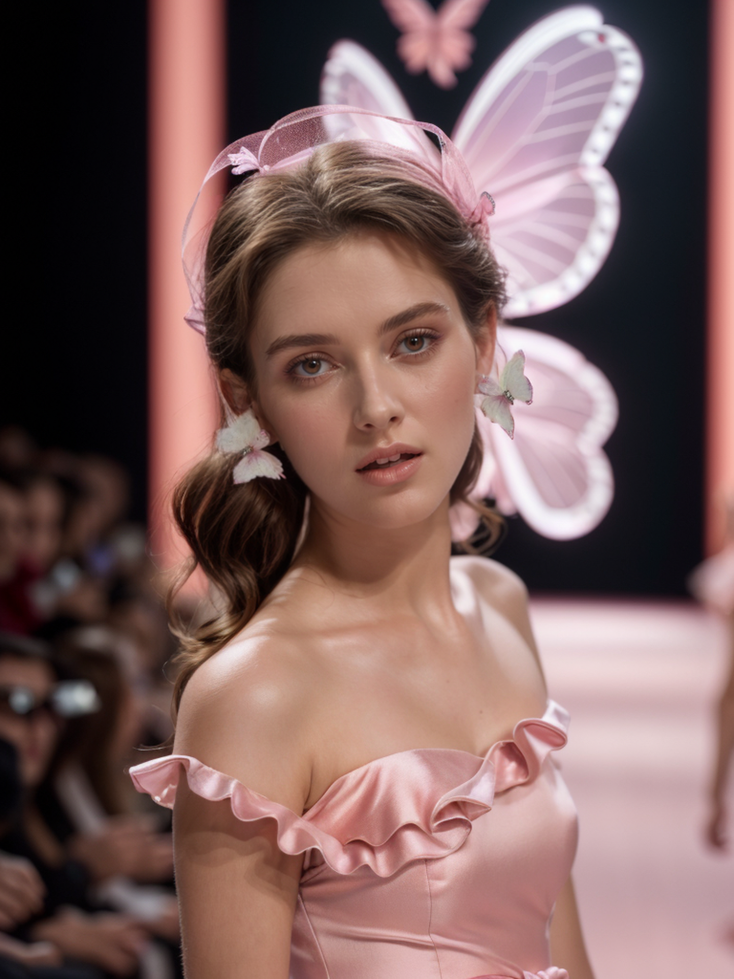 Pink gauze butterfly earrings