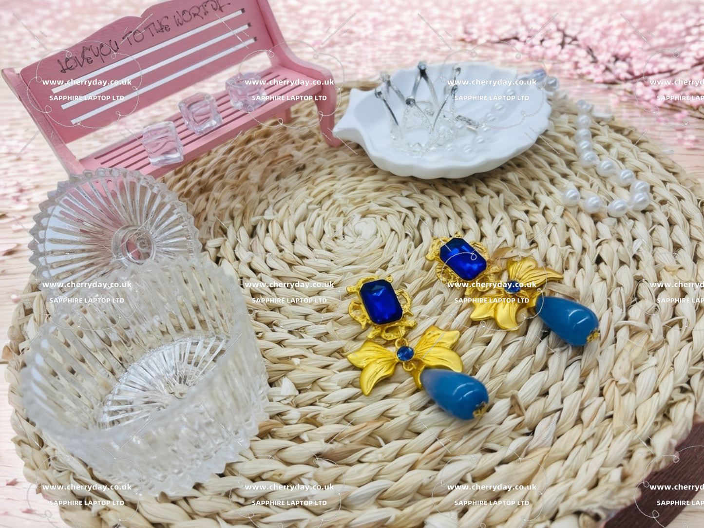 Blue gemstone butterfly tassel earrings