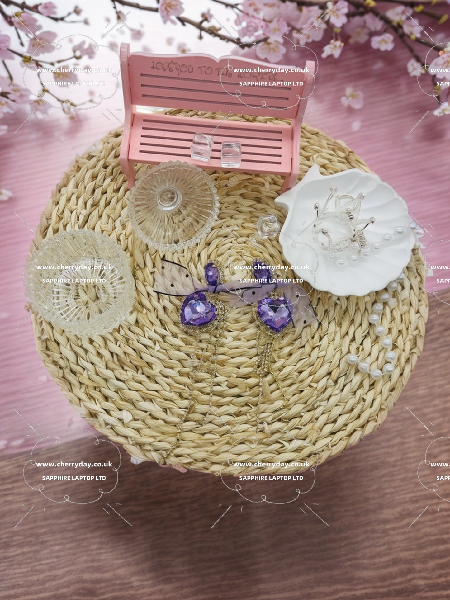 Purple ribbon heart rhinestone earrings