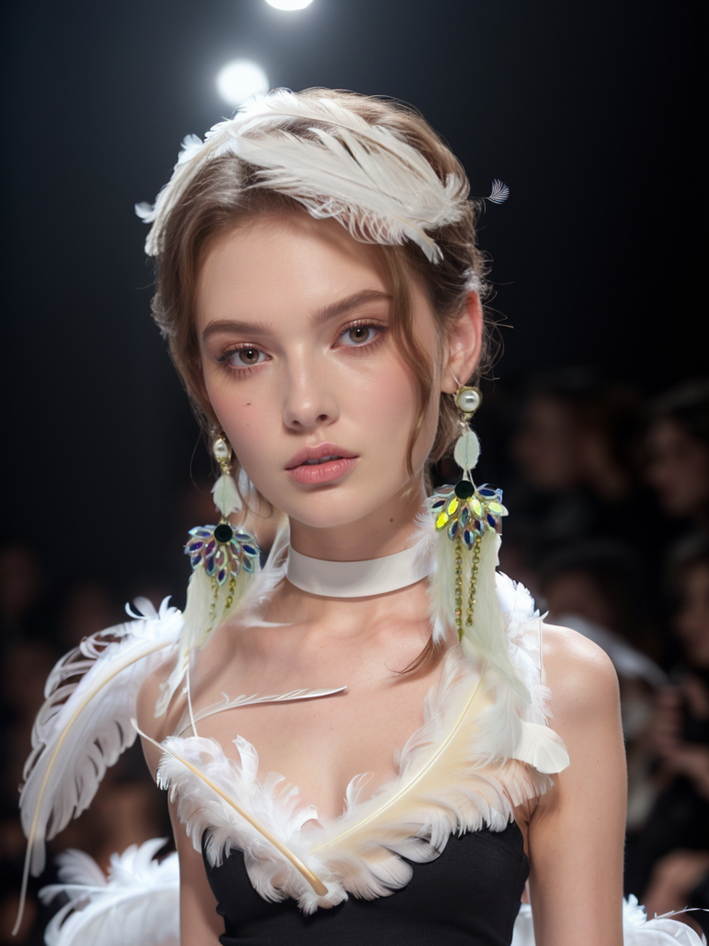 Snow peacock feather earrings