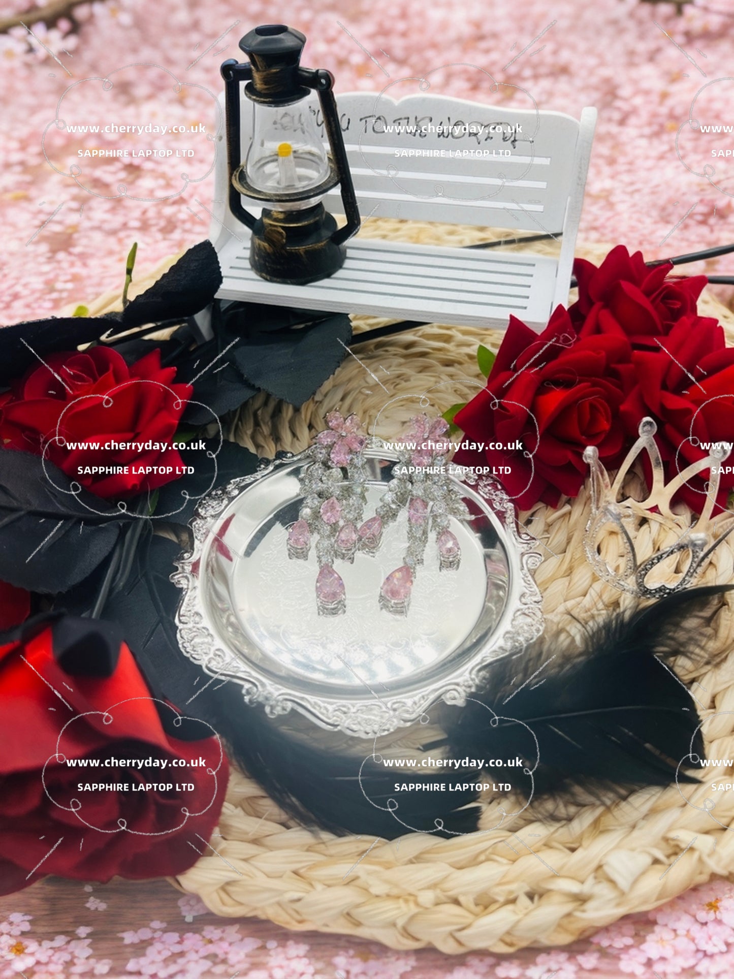 Pink diamond tassel butterfly earrings