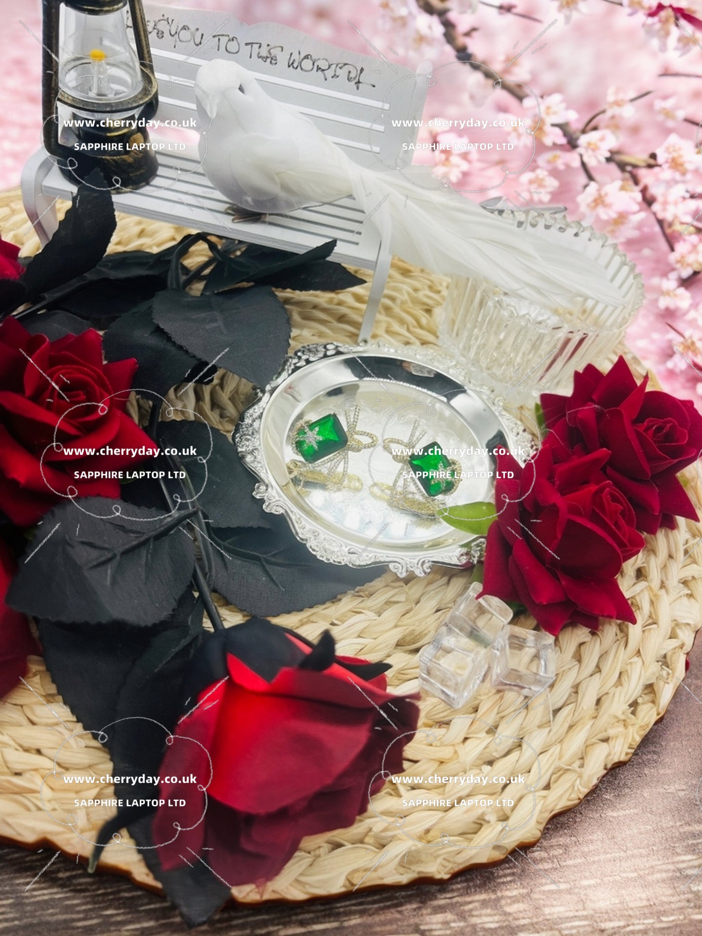 Green diamond sugar cube bow earrings