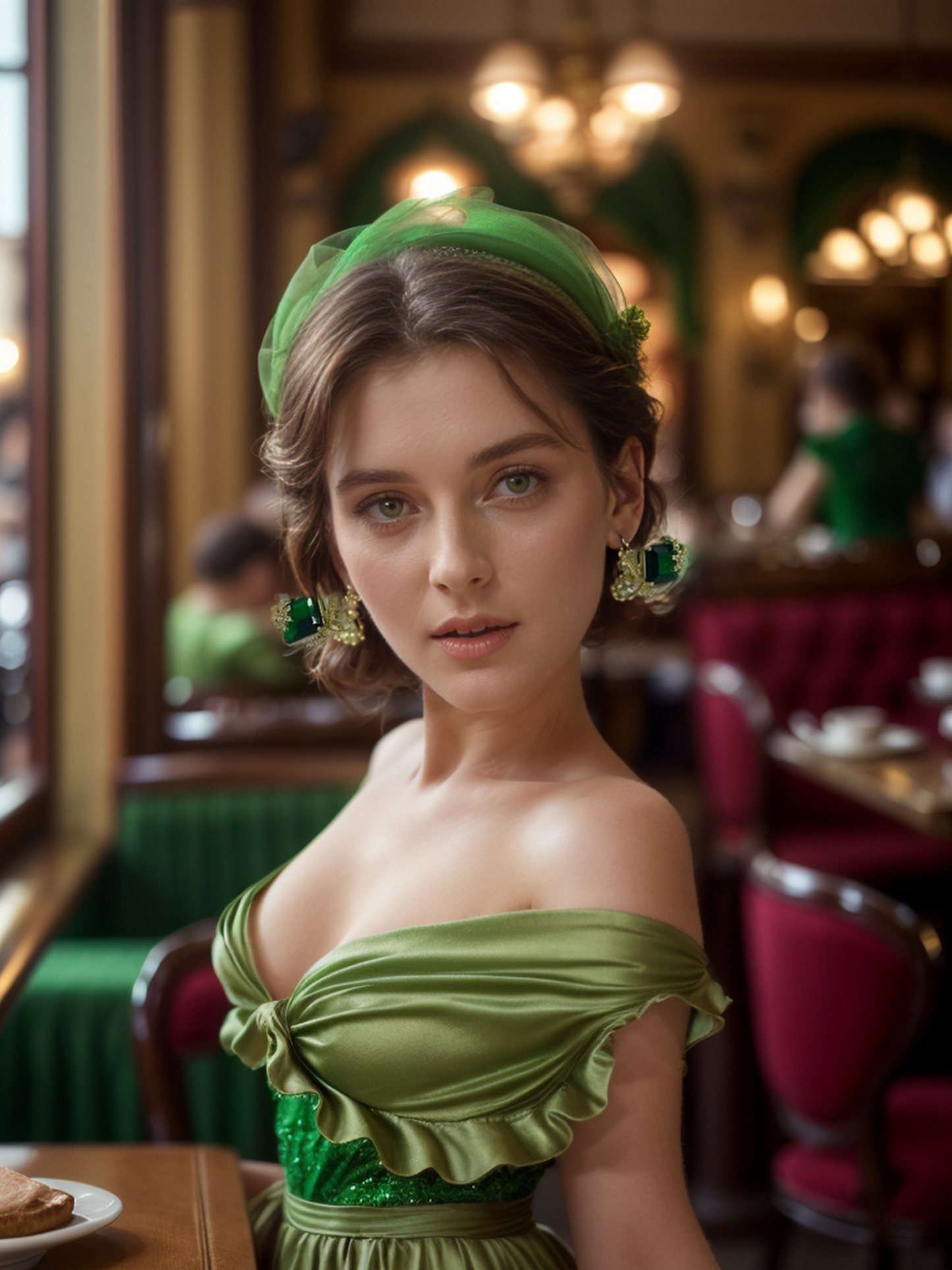 Green diamond sugar cube bow earrings
