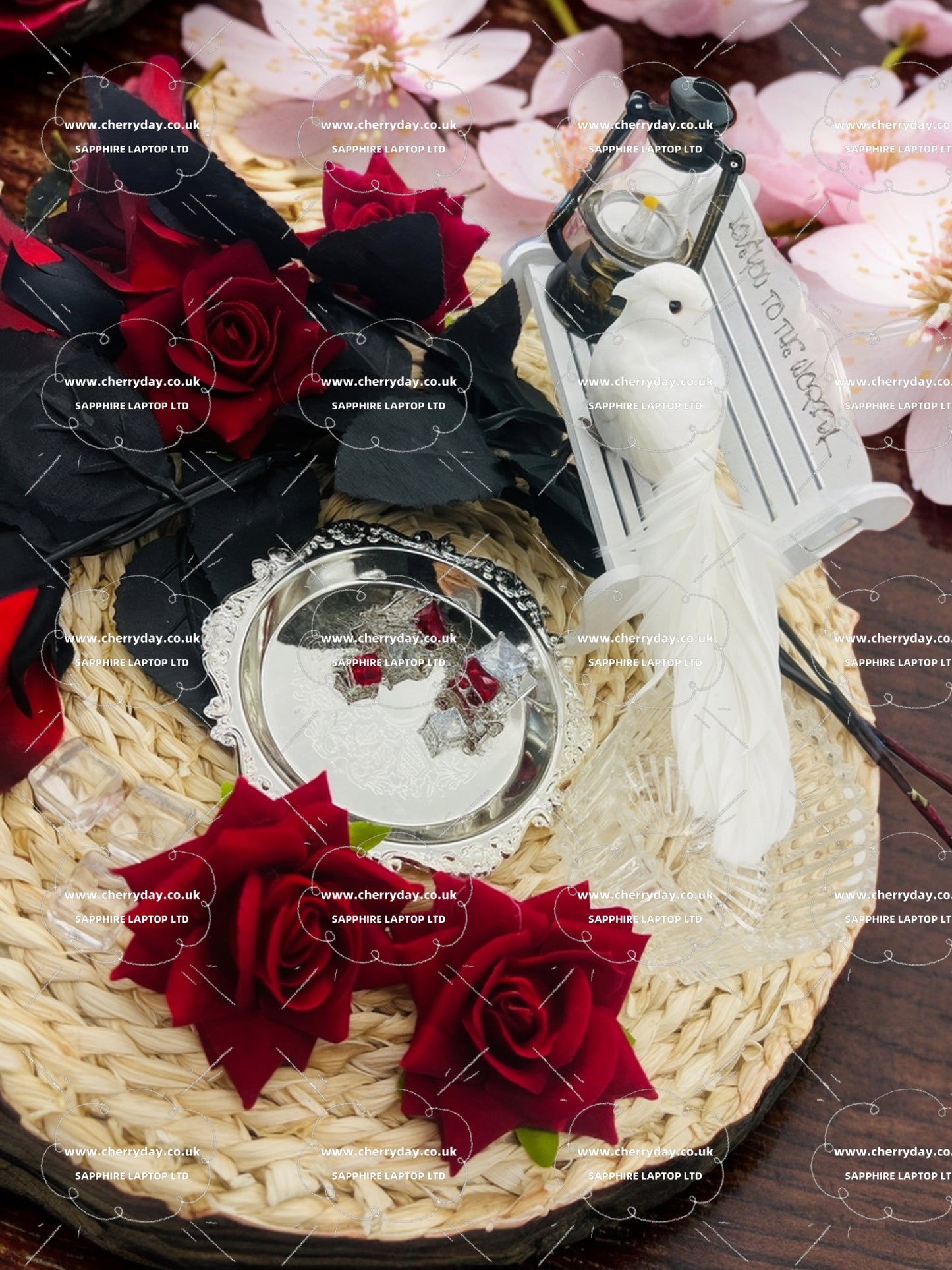 Red cube connected by silver chain tassel earrings