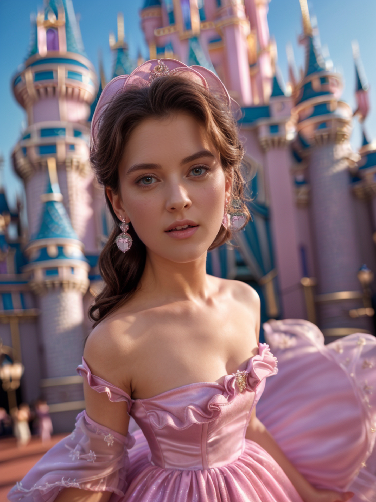 Pink heart-shaped diamond tassel earrings