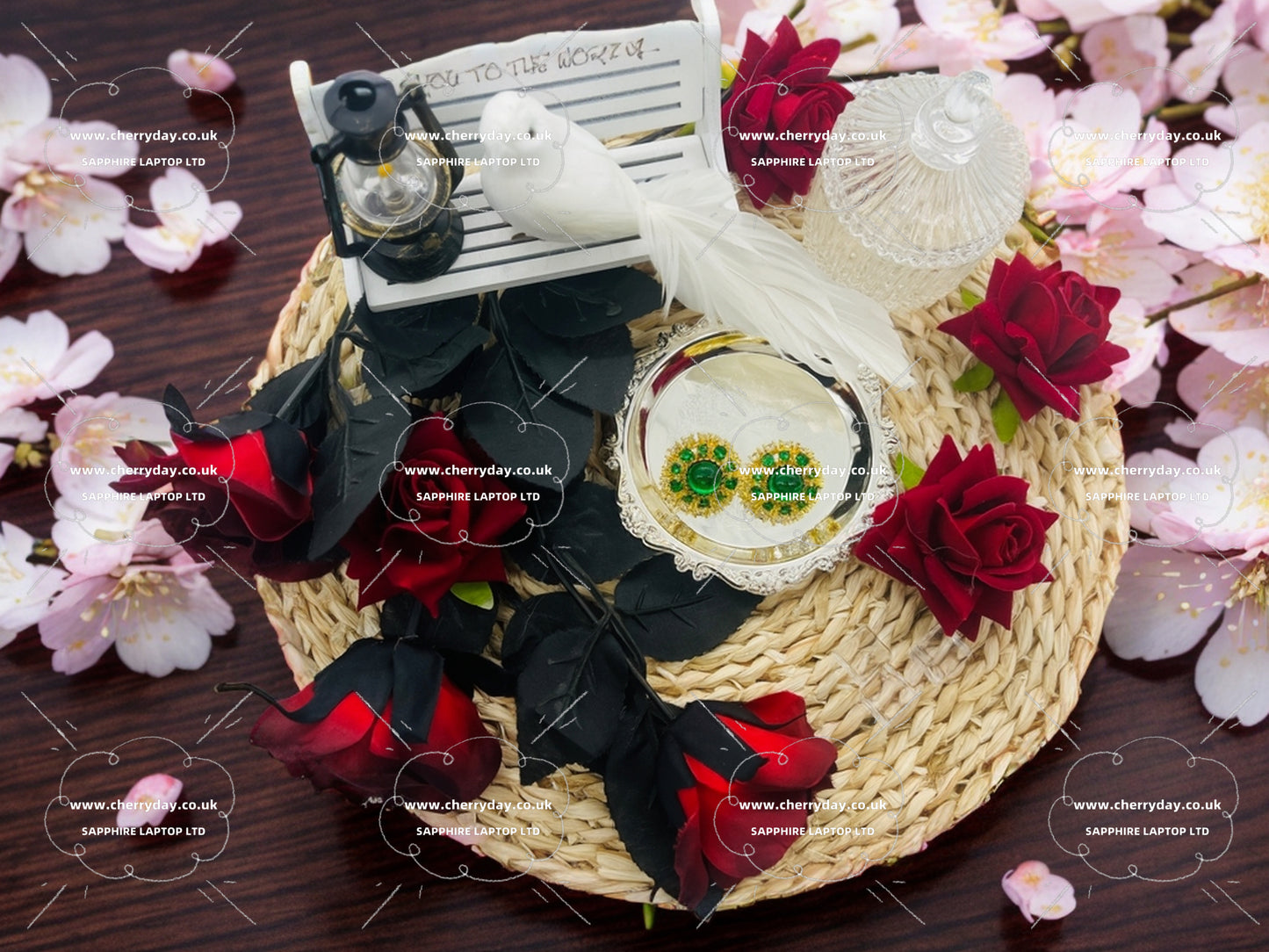 Emerald set openwork gold disc earrings