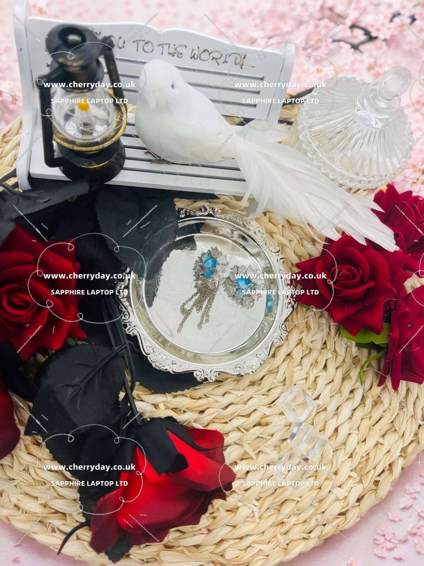 Sapphire gerbera asymmetrical tassel earrings
