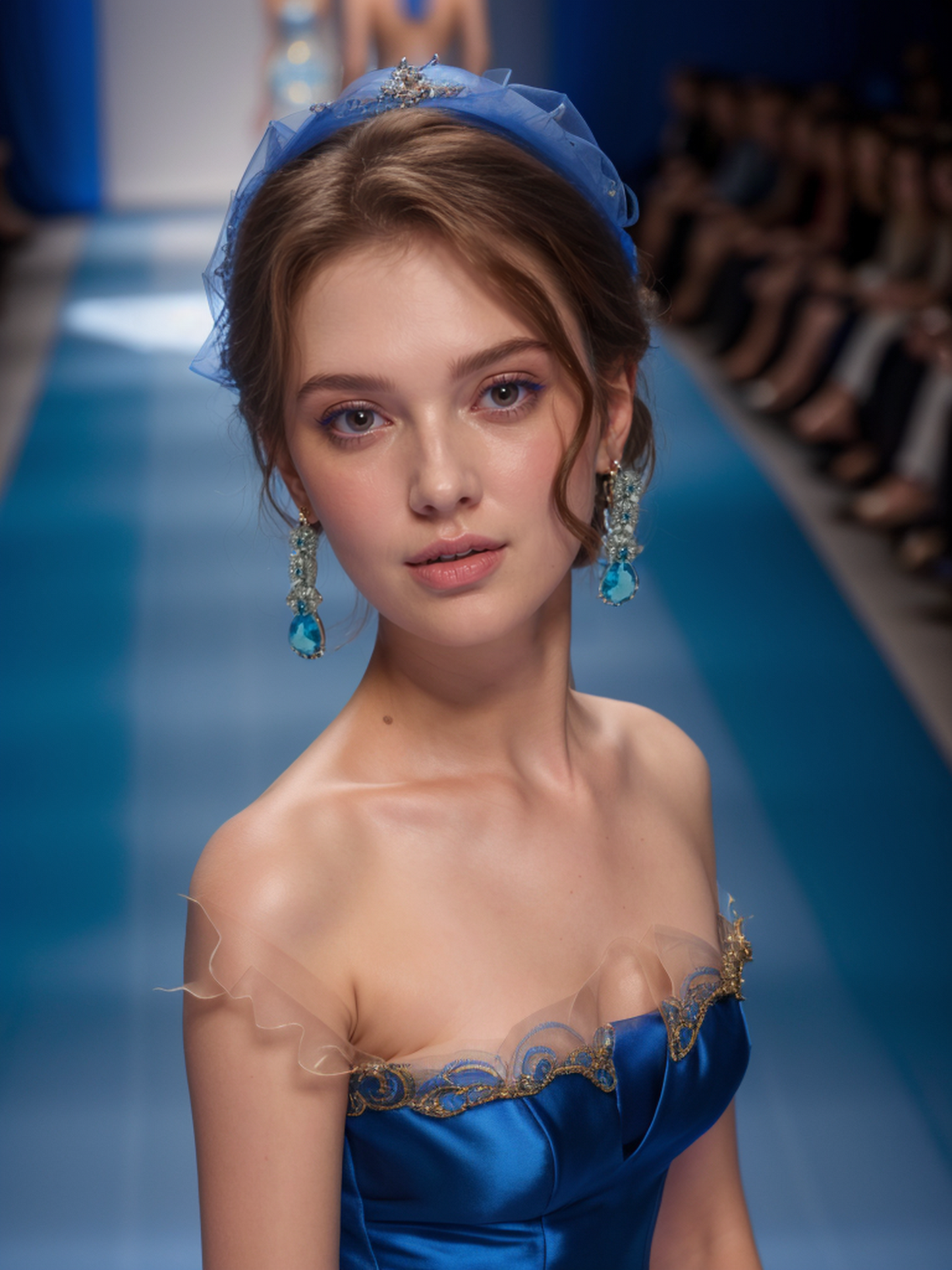 Sapphire long flower fringe tassel earrings