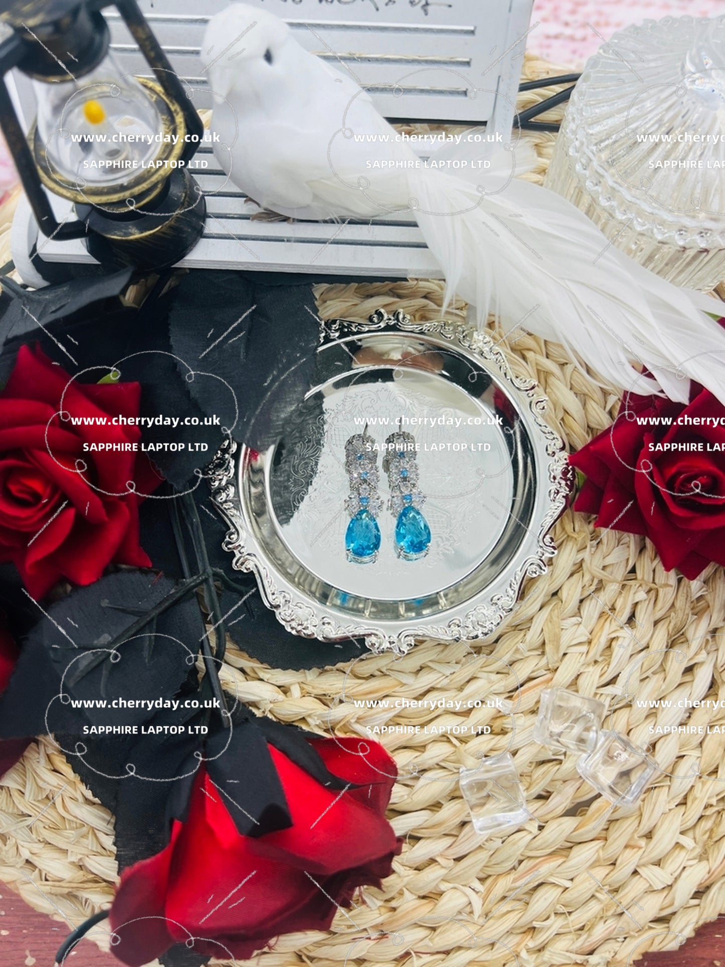 Sapphire long flower fringe tassel earrings