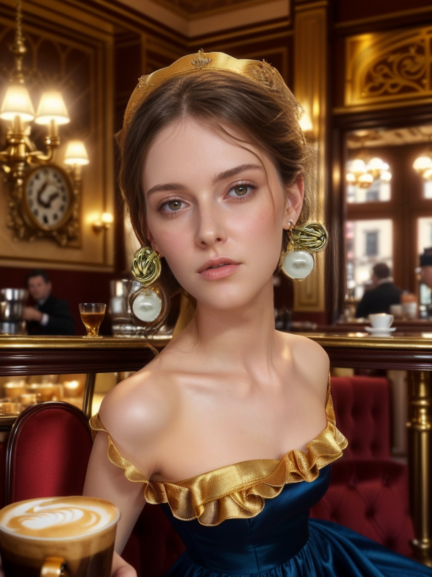 Gold braided bean pearl earrings