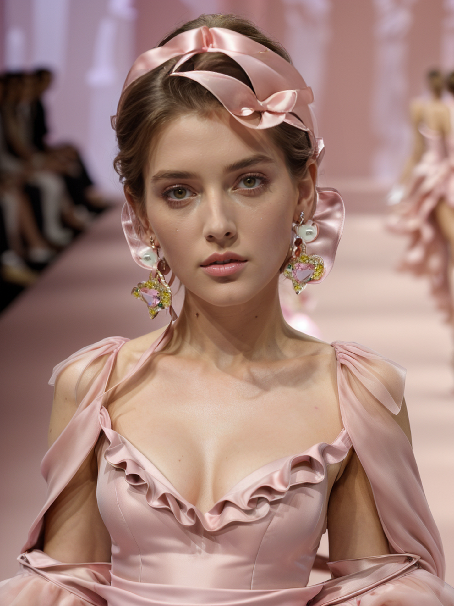 Pink heart-shaped gemstone tassel earrings