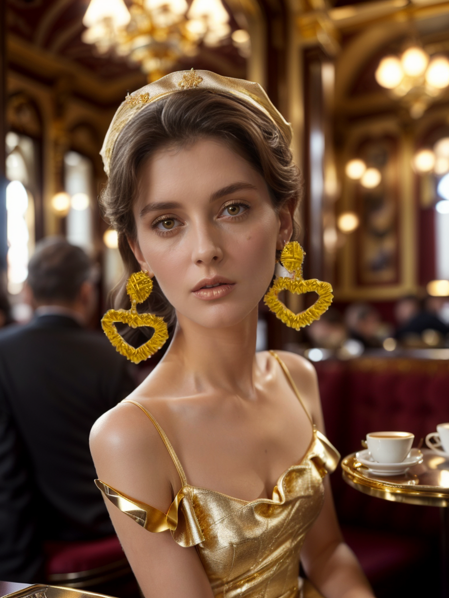 Gold heart hollow earrings