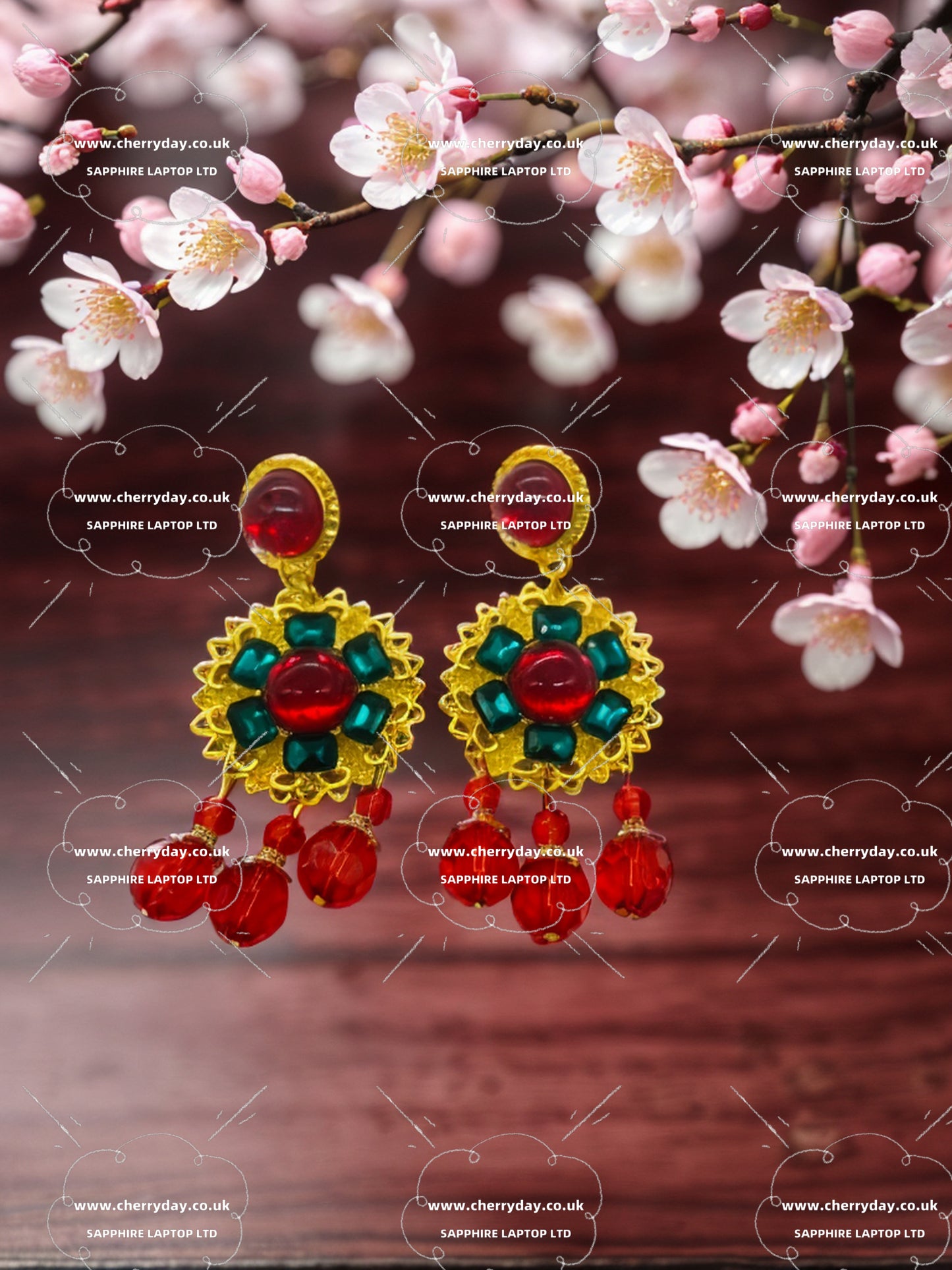 Coloured glass beads sunflower tassel earrings
