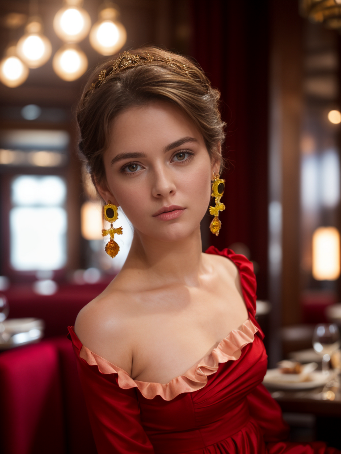 Red lacquer oil drop earrings