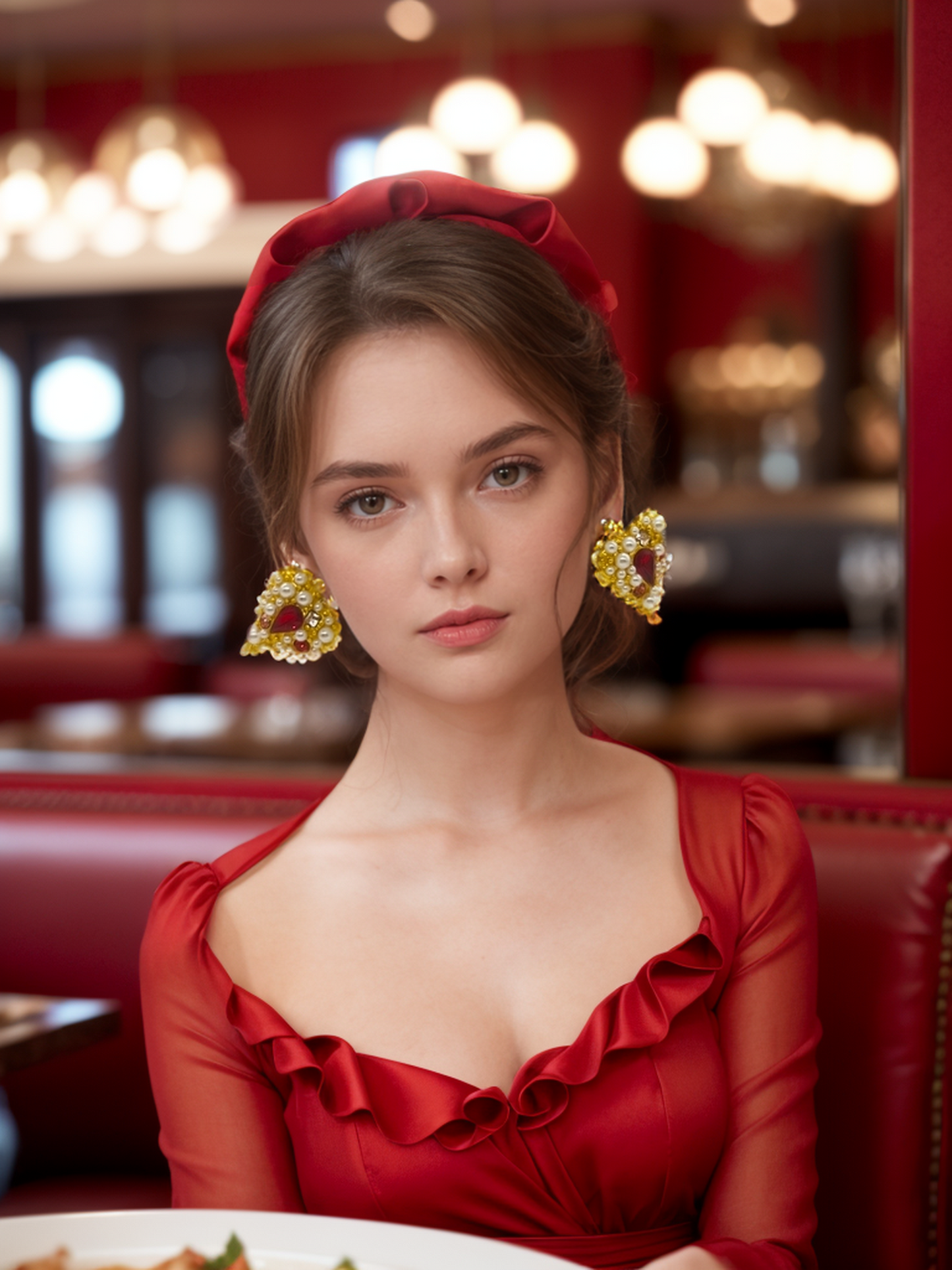 European vintage heart diamonds inlaid earrings