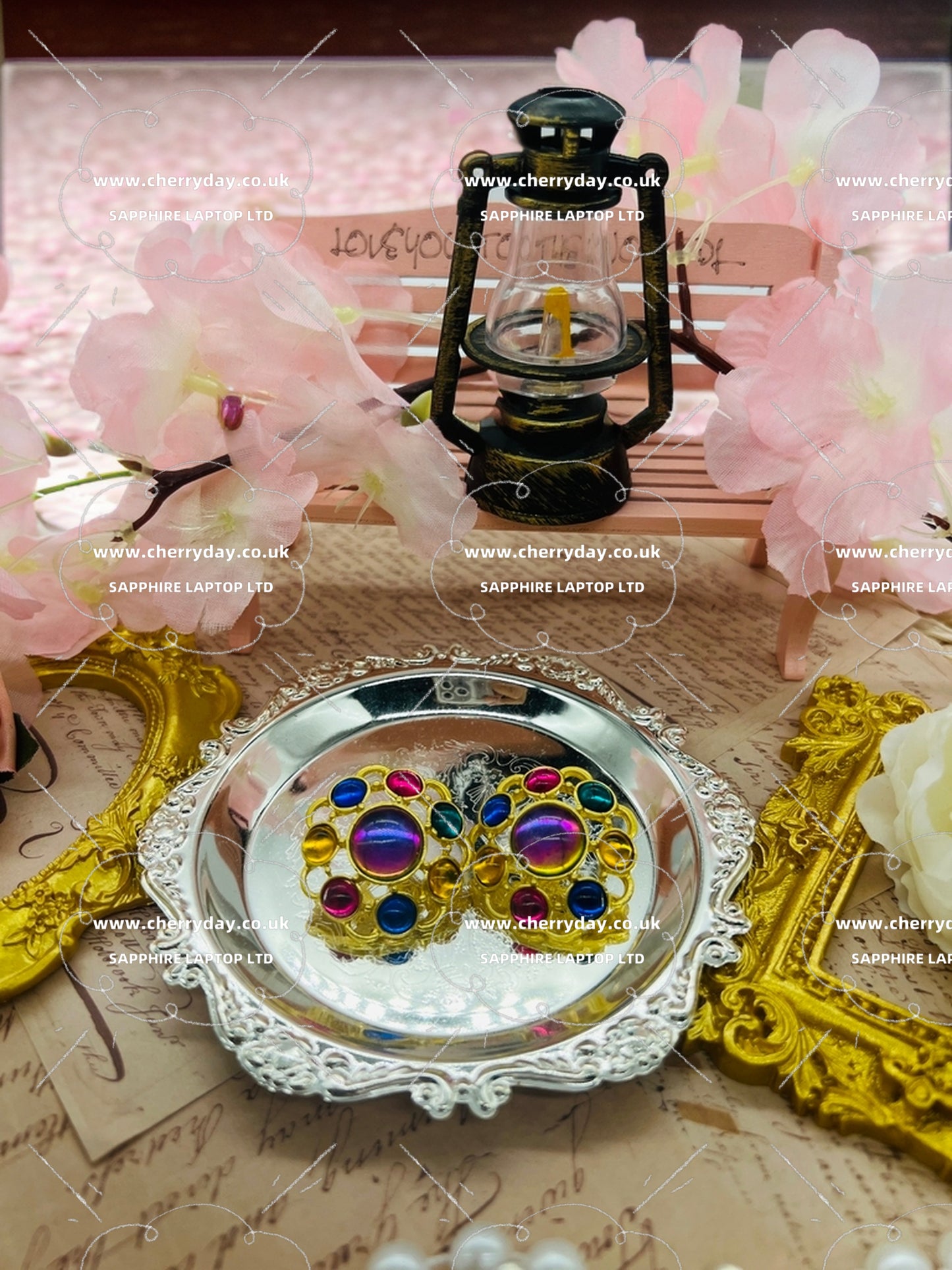 Colourful glazed flowers vintage earrings