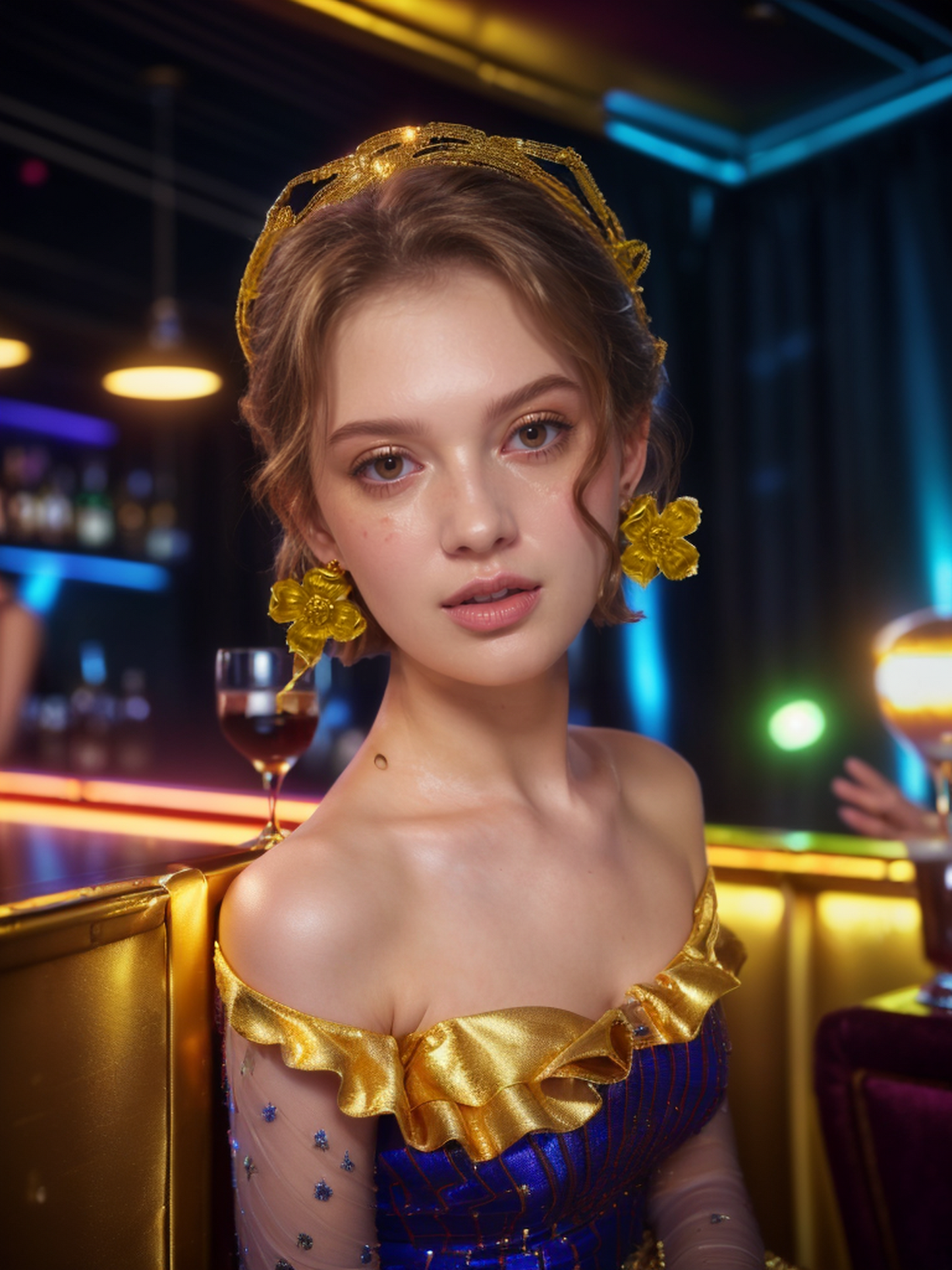 Gold rape blossom vintage earrings