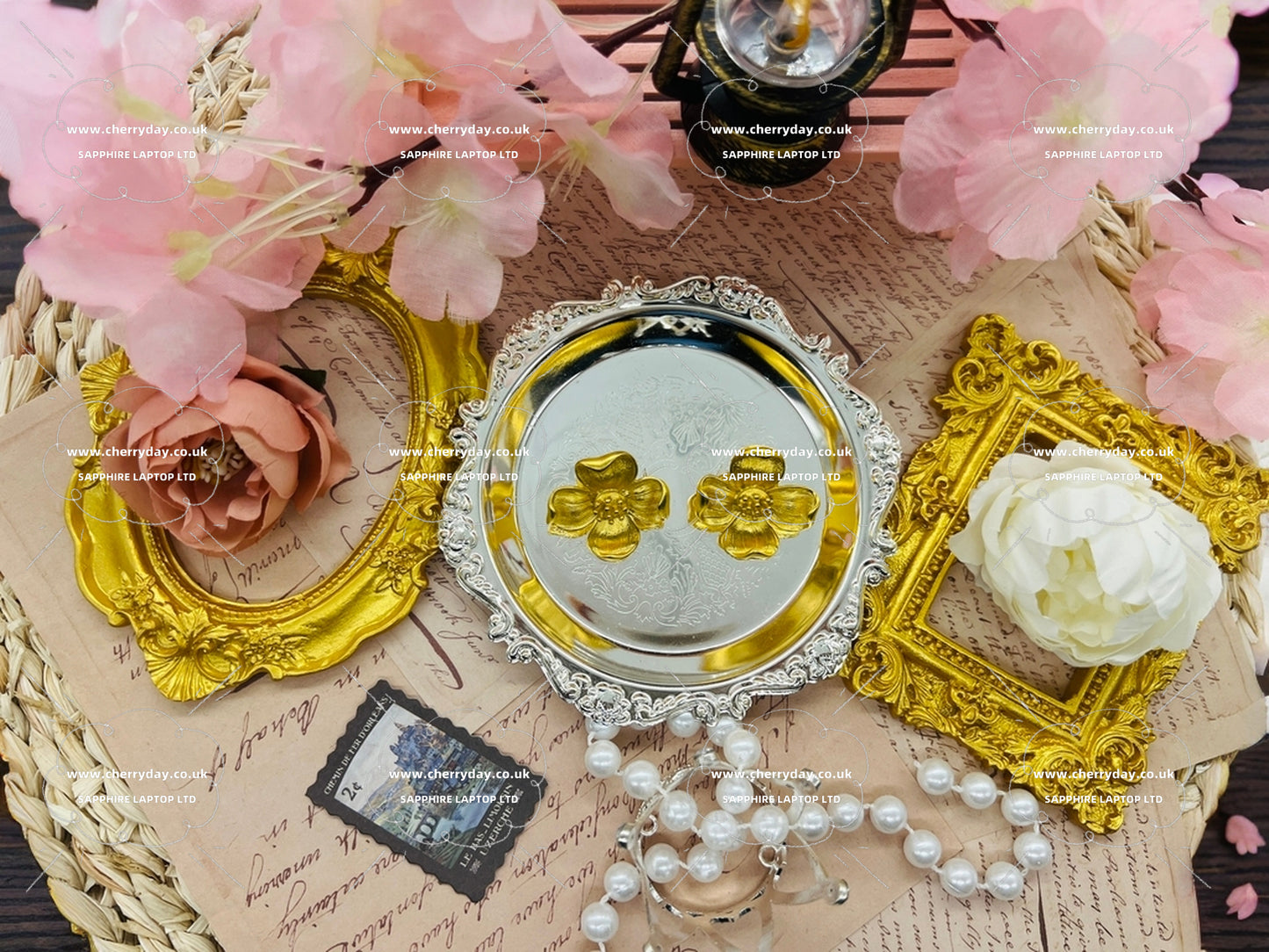Gold rape blossom vintage earrings