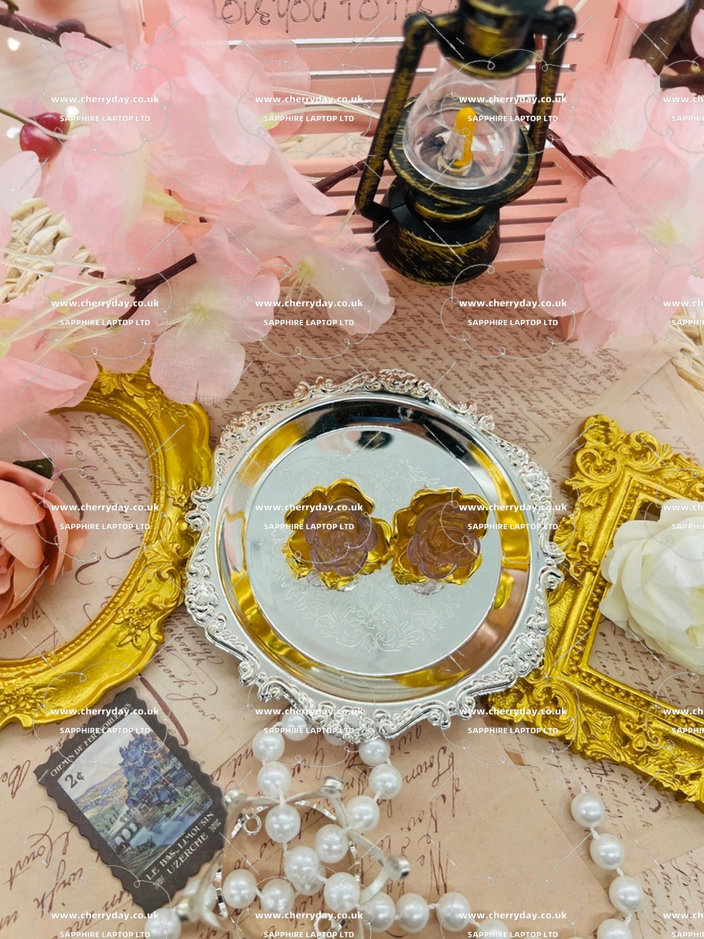 Pale pink rose vintage earrings