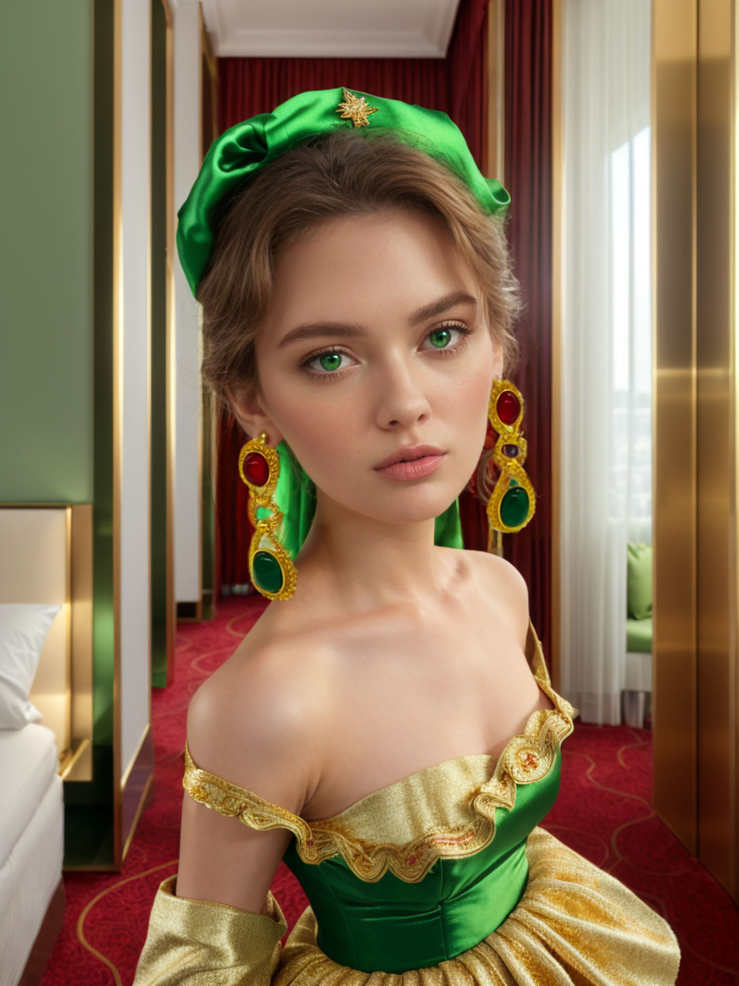 Impressionism of the red and green vintage earrings