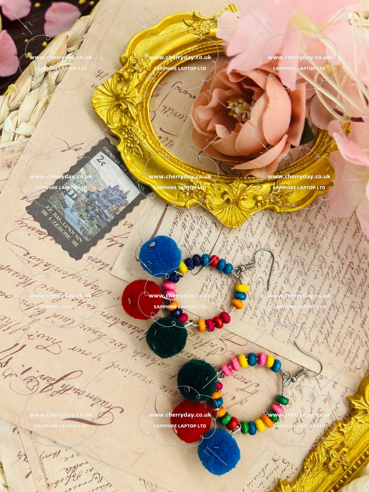 Colourful fluffy balls earrings