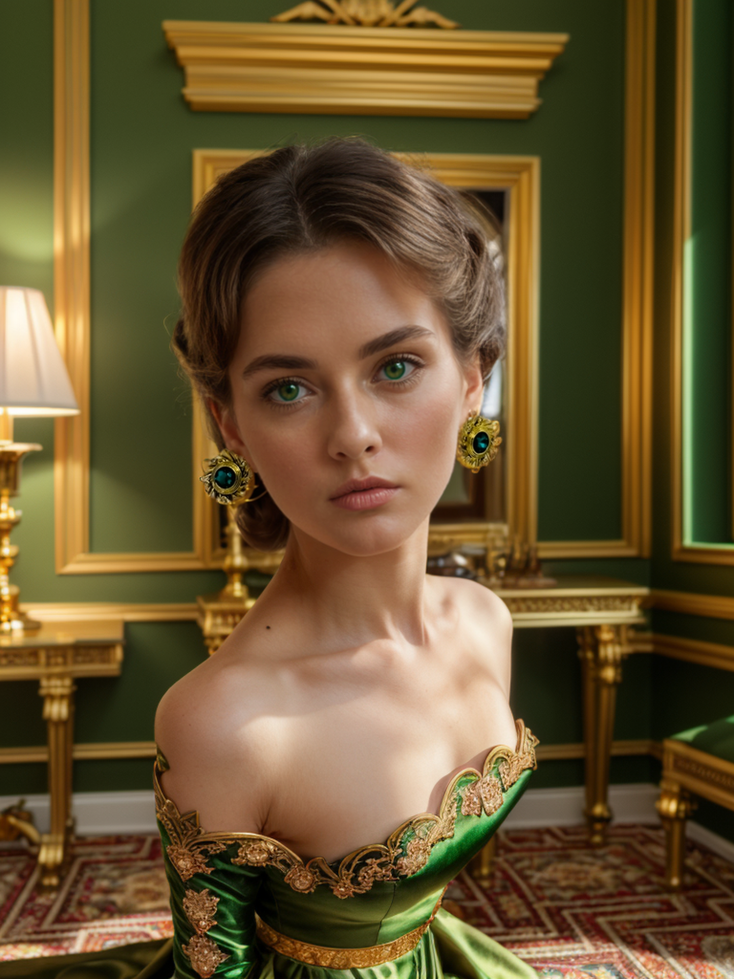Gold bean vintage earrings dotted with colourful diamonds