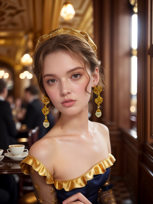 Gold hollow heart tassel earrings
