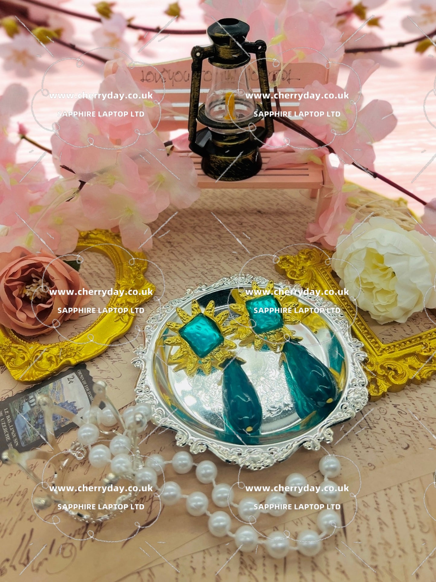 Blue fantasy vintage earrings
