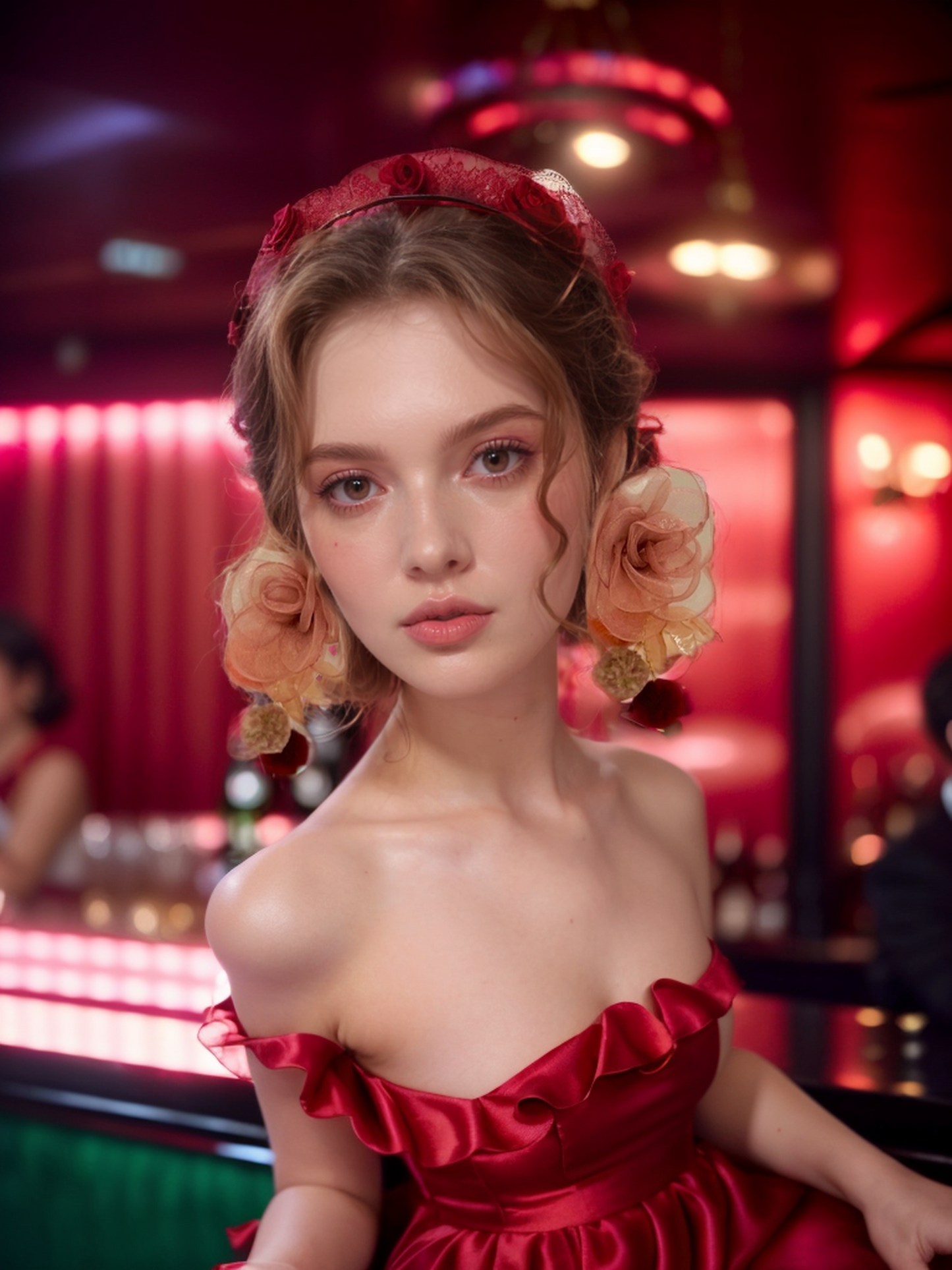 Poinsettia veil flower plush balls earrings