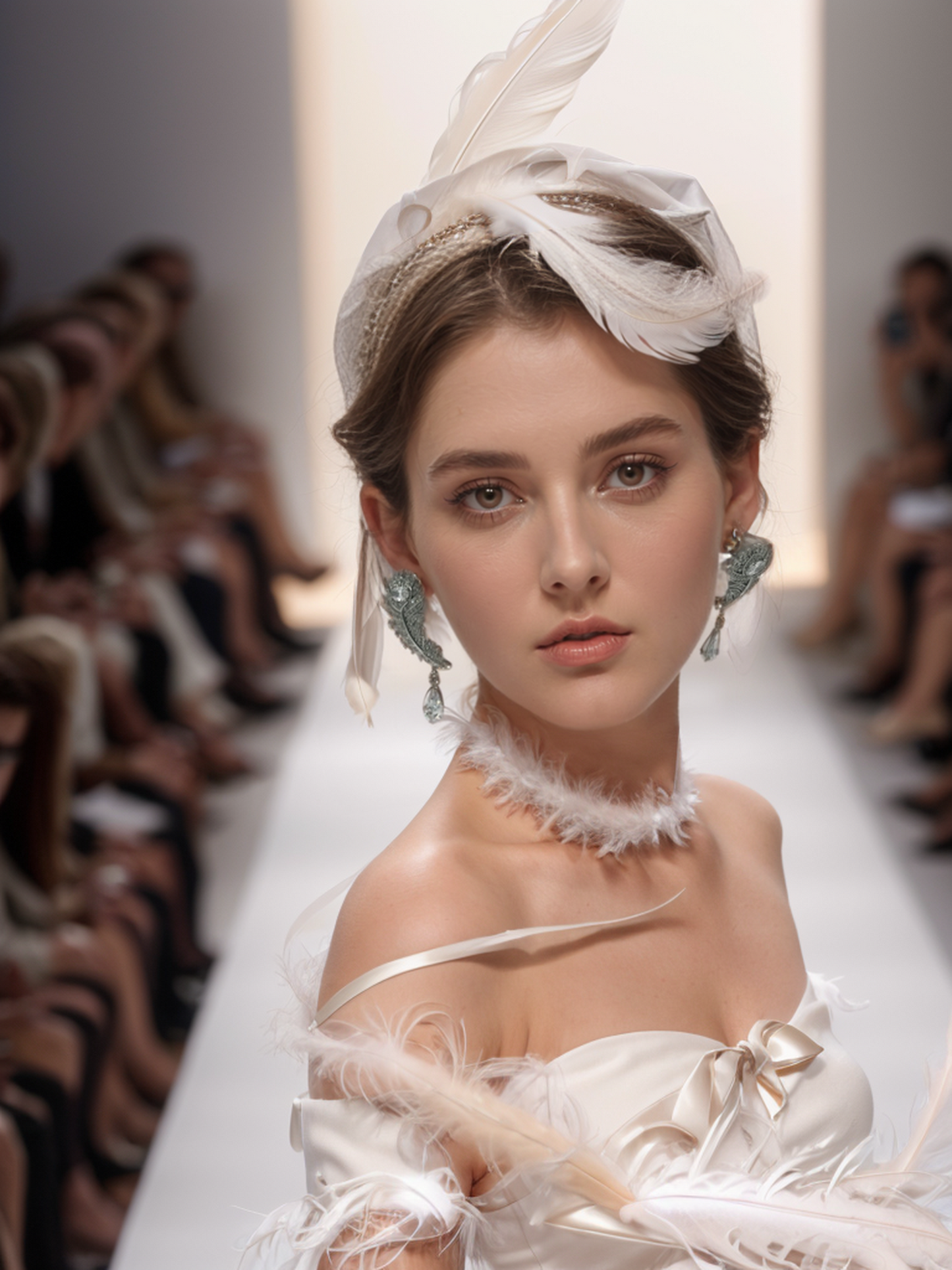 Feather earrings with silver diamonds