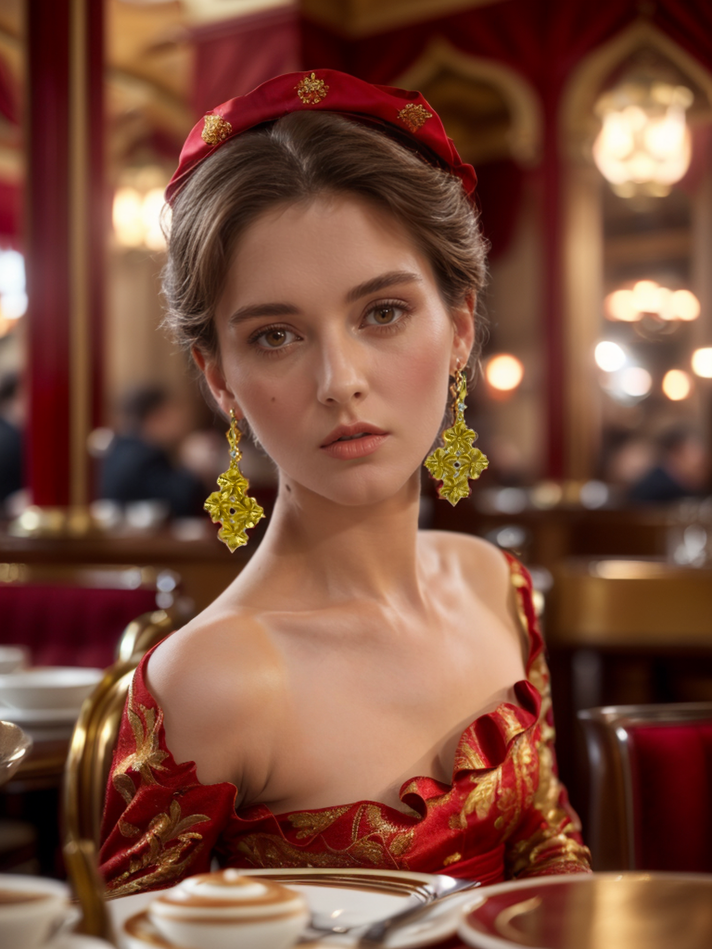 Gold flower bush vintage earrings