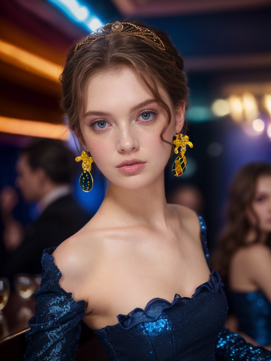 Navy blue seven star ladybird asymmetry vintage earrings