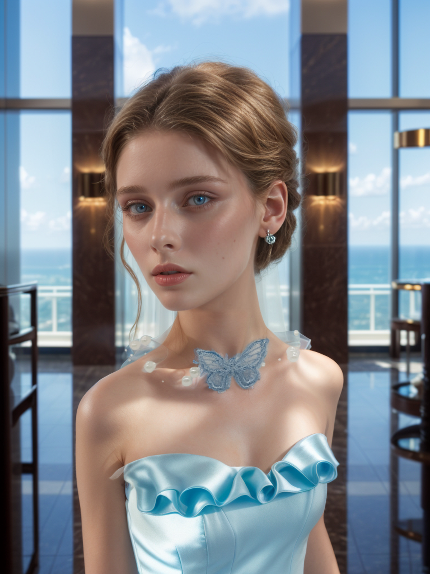 Butterfly pearl string necklace