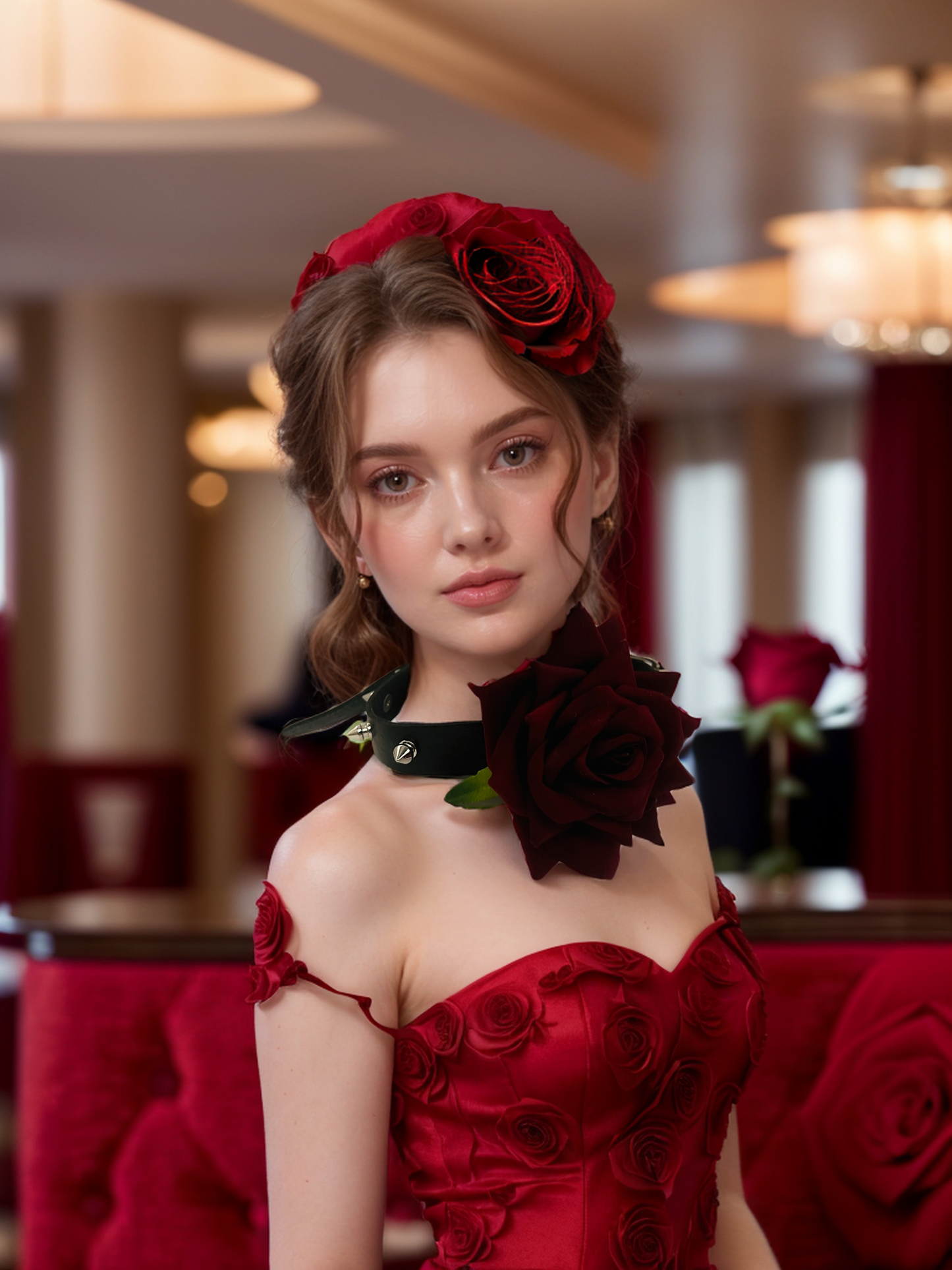 Rose punk leather necklace