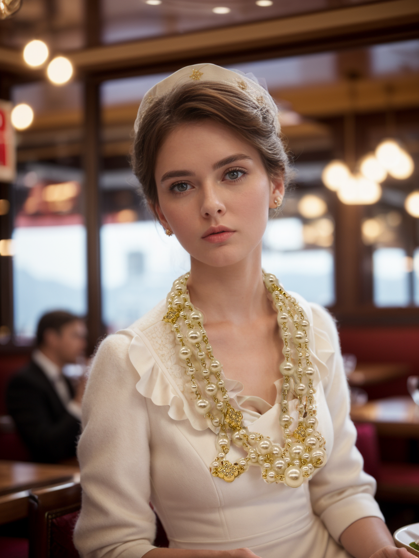 White clover flowers sweater pearl necklace