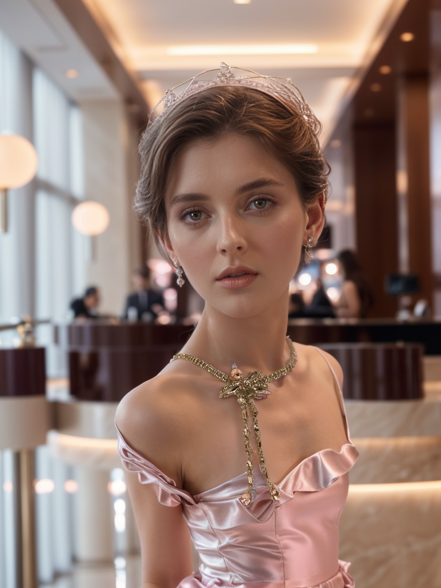Pink diamond ribbon necklace
