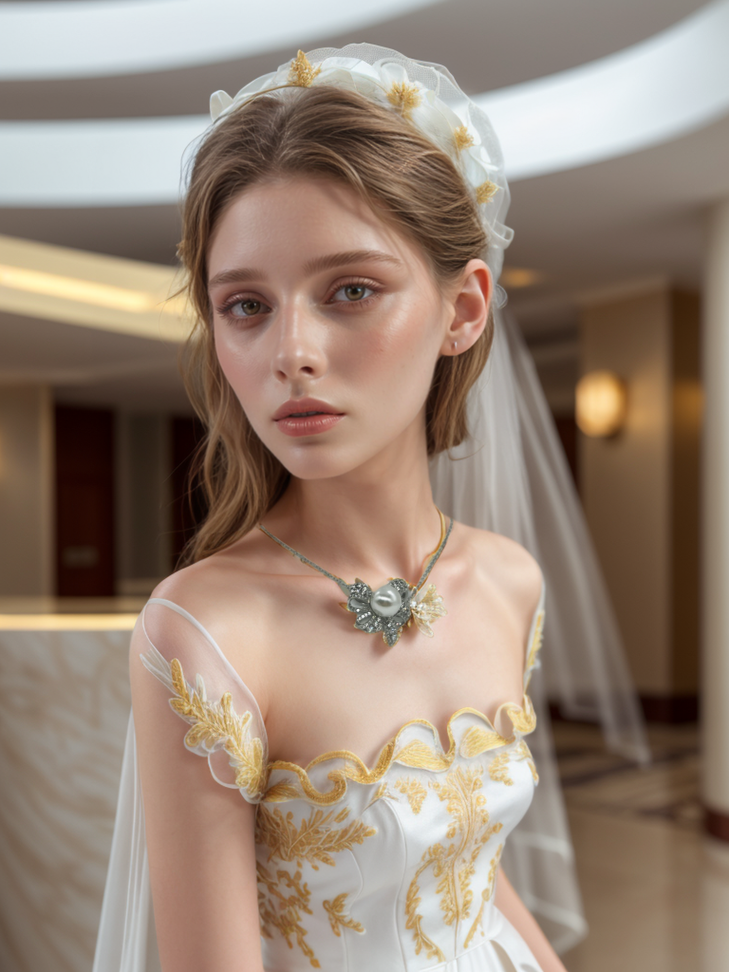 Bow-tie pearl collarbone chain necklace