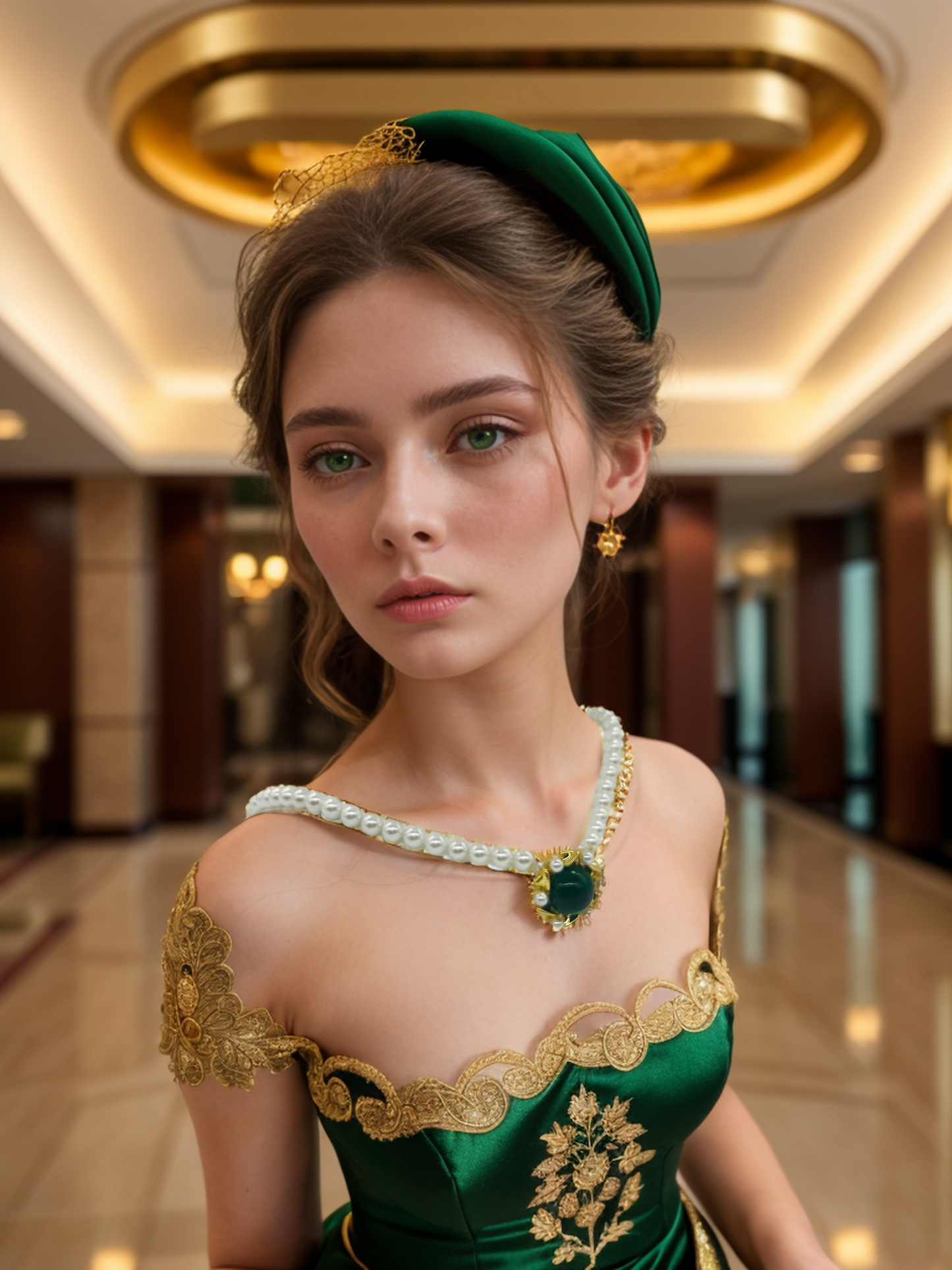 Jade green sunflower pearl necklace