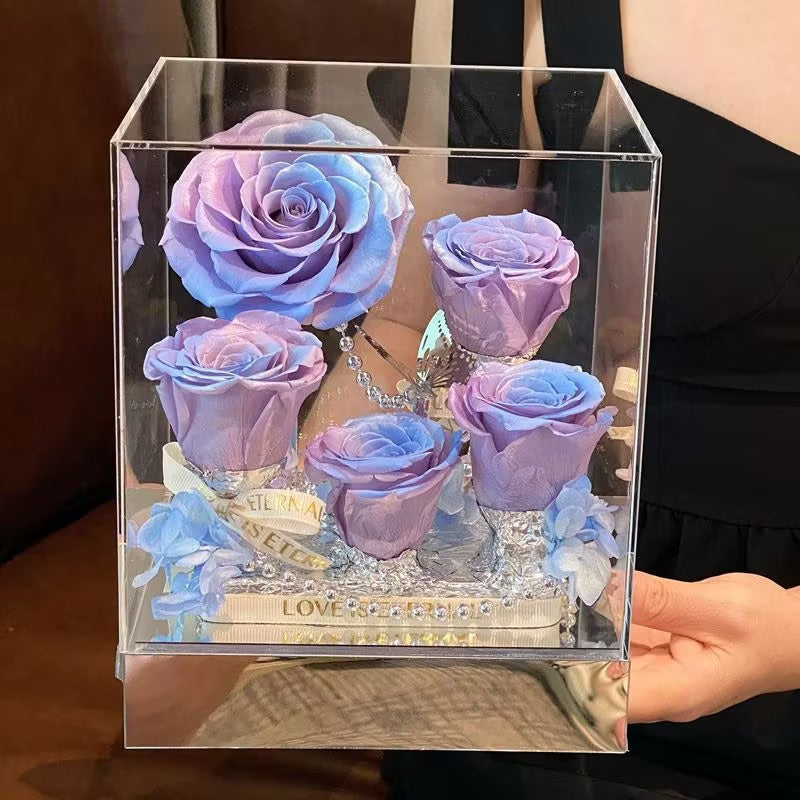 Dreamy Blue-and-Pink Rose Garden 5 Flowers