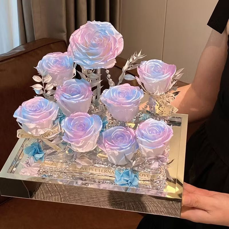 Dreamy Blue-and-Pink Rose Garden 9 Flowers